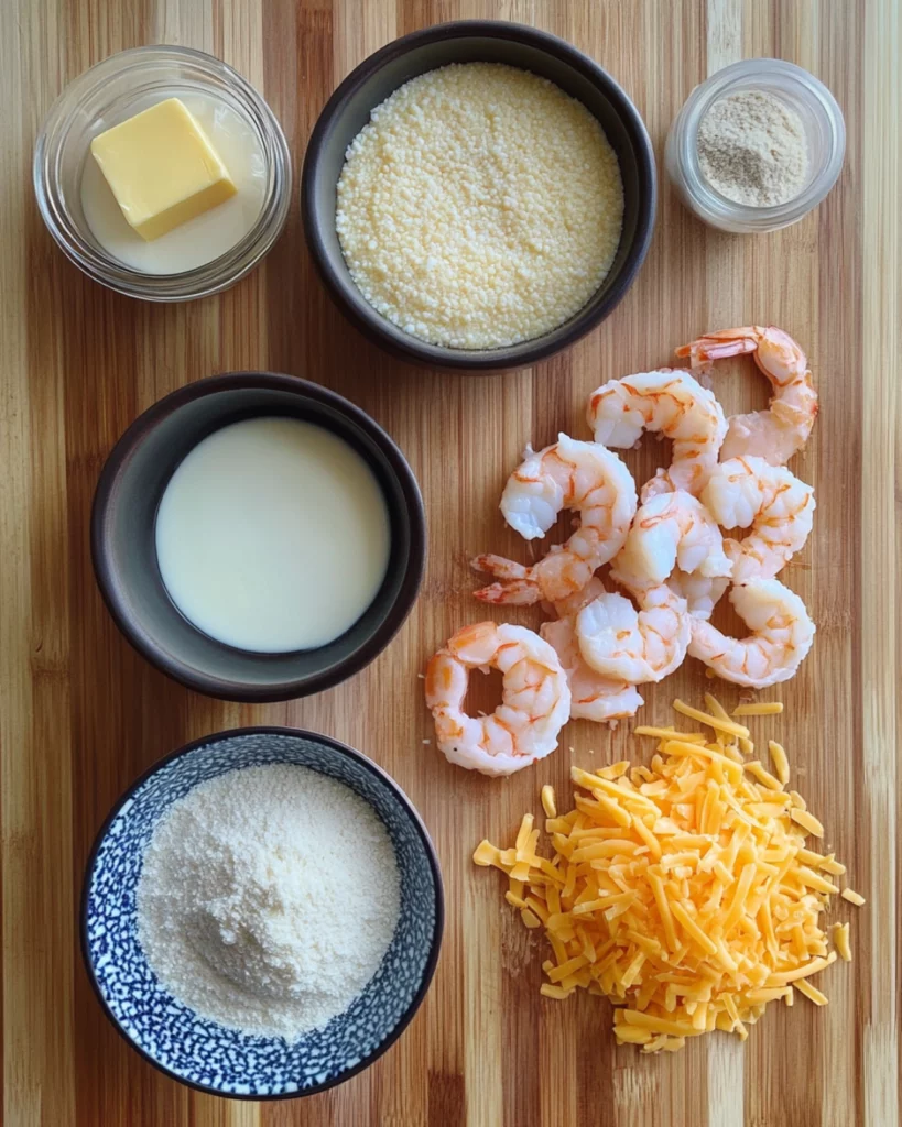 A plate of crispy fried shrimp over creamy grits, drizzled with a rich crab cream sauce and garnished with fresh parsley.