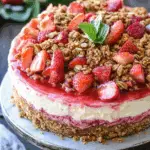 Strawberry Rhubarb Crisp Cheesecake
