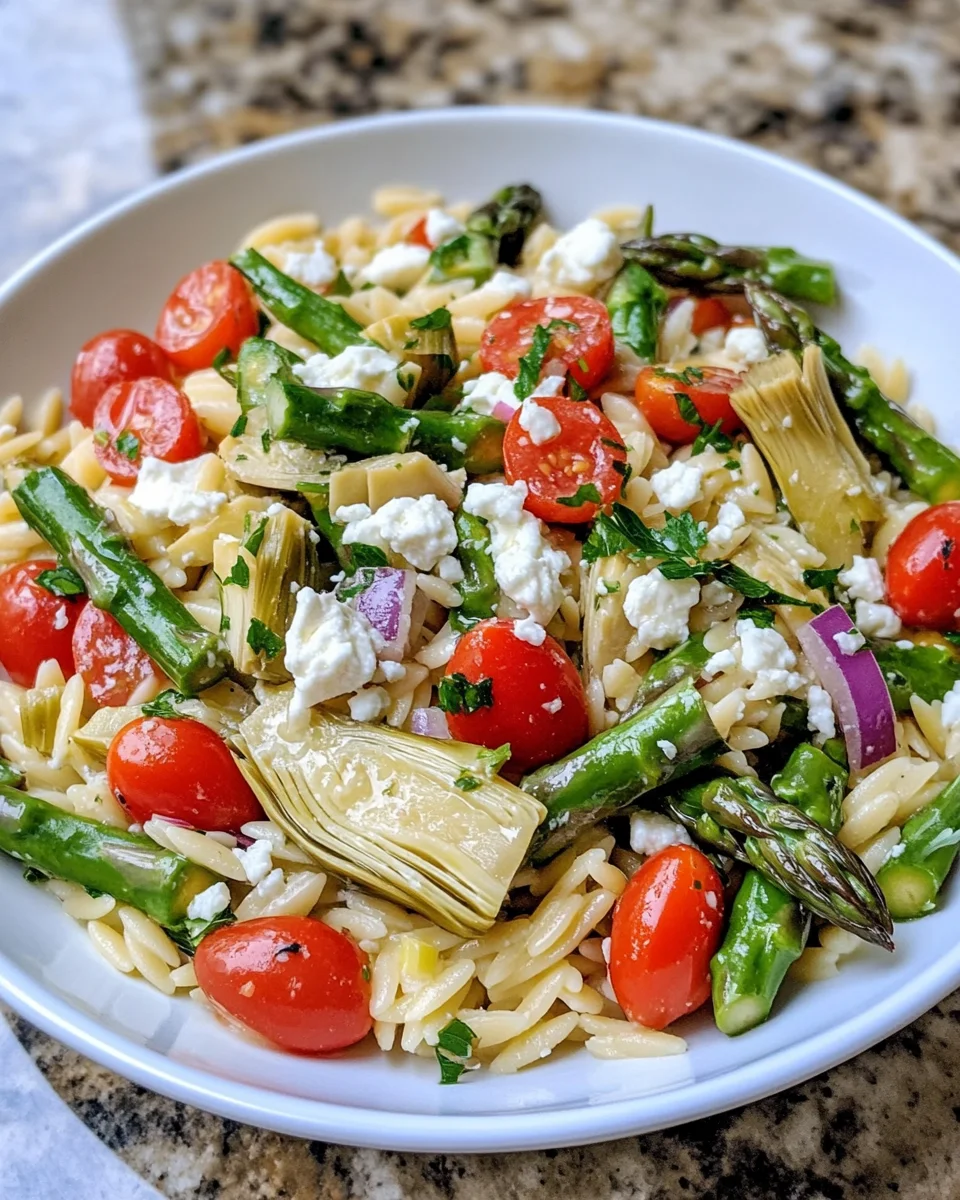 Orzo Salad With Asparagus, Artichoke Hearts & Feta