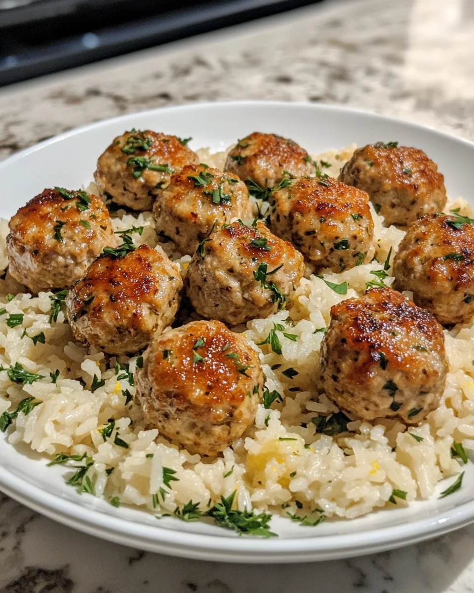 Greek Turkey Meatballs with Lemon Herb Rice