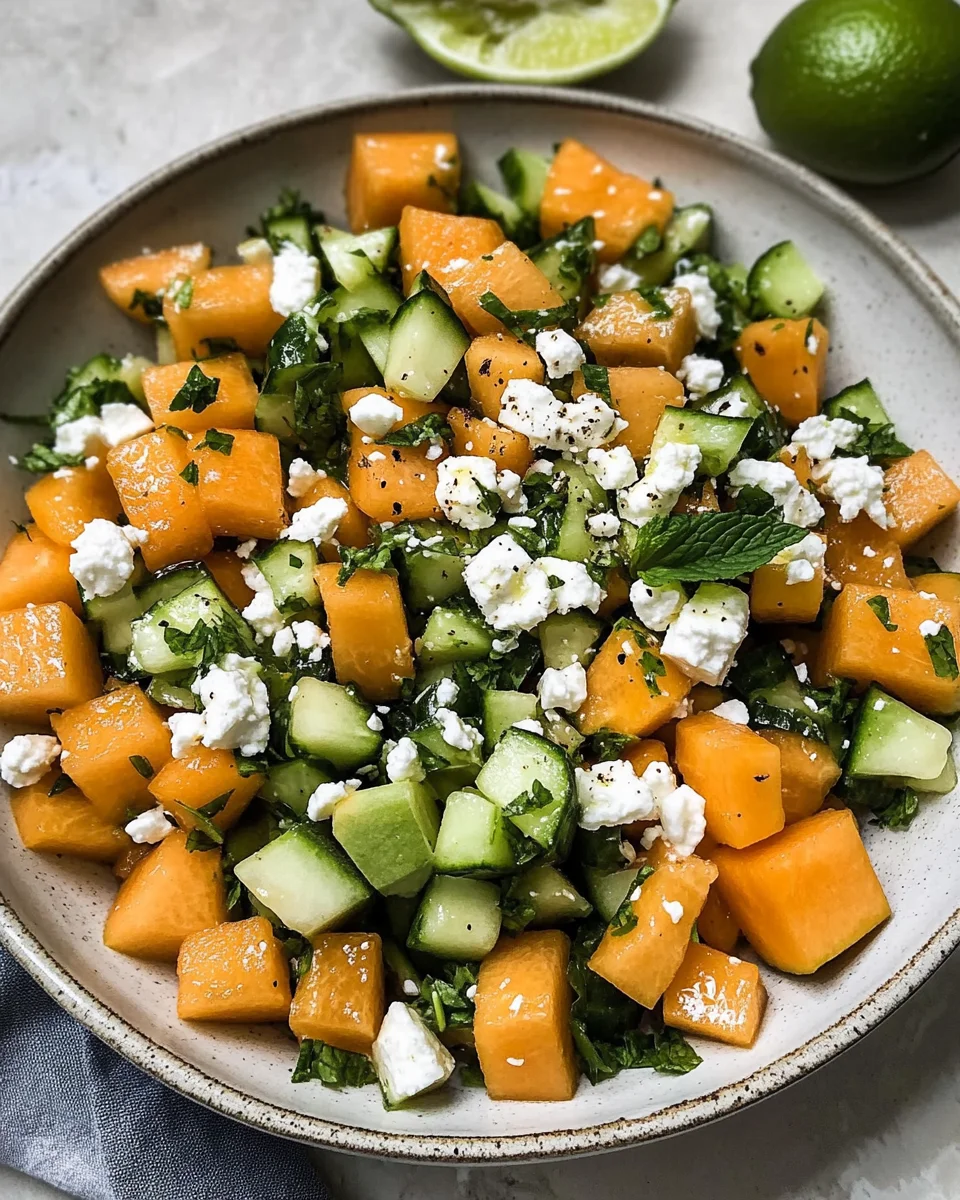 Cantaloupe Melon Salad With Cucumber & Feta
