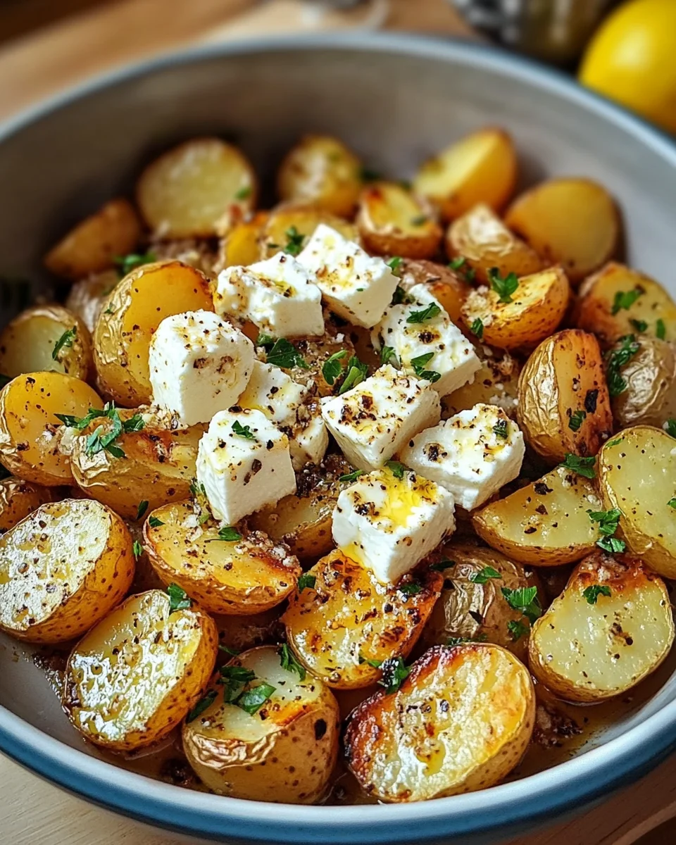 Roasted Potatoes with Baked Feta and Garlic