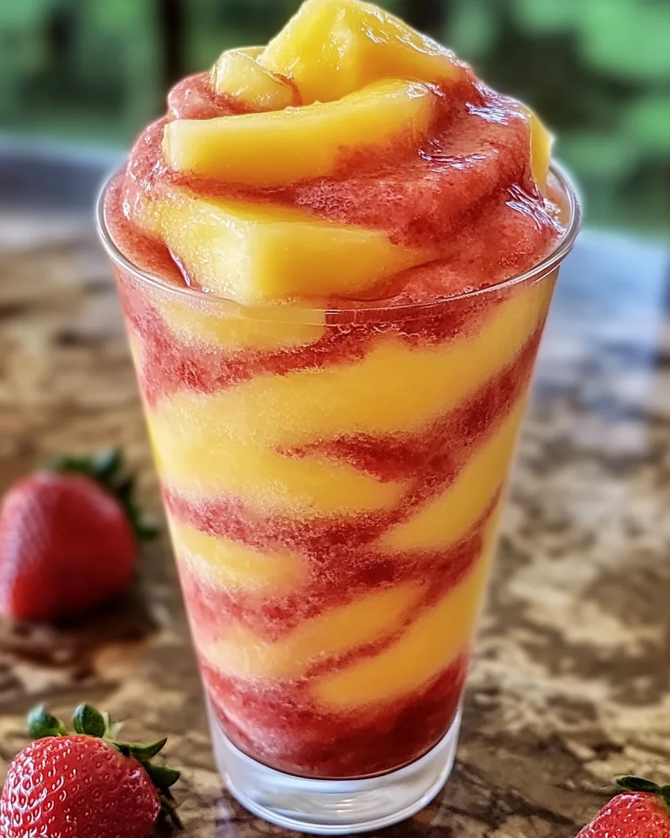 Pineapple Strawberry Swirled Slushies
