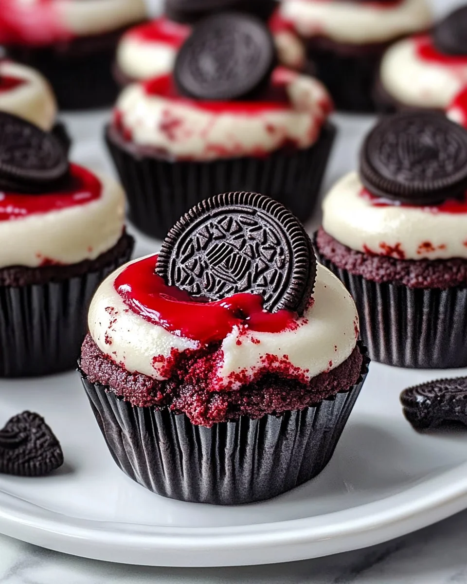 Mini Oreo Stuffed Red Velvet Cookie Dough Cheesecakes