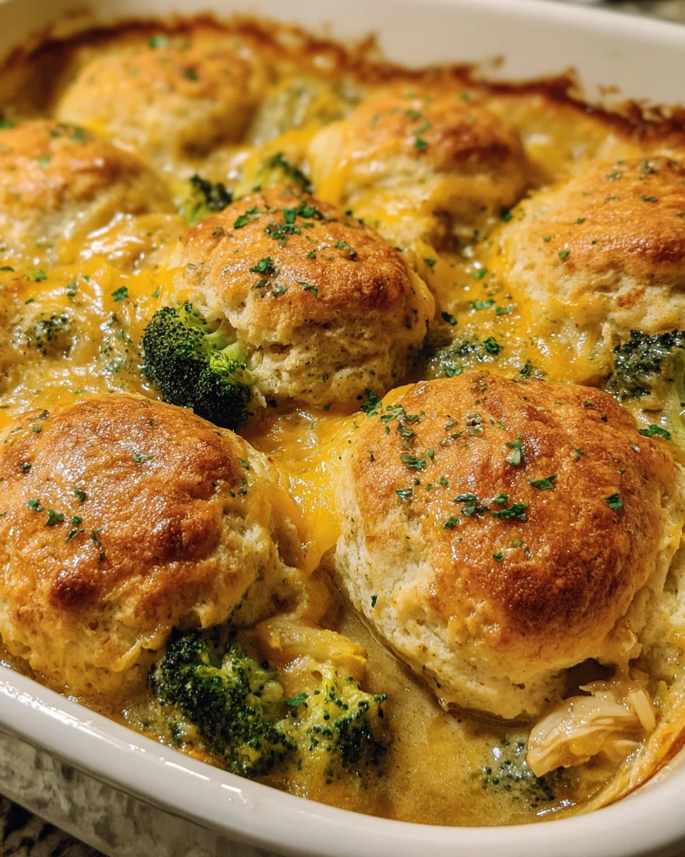 Broccoli Cheddar Biscuit Casserole