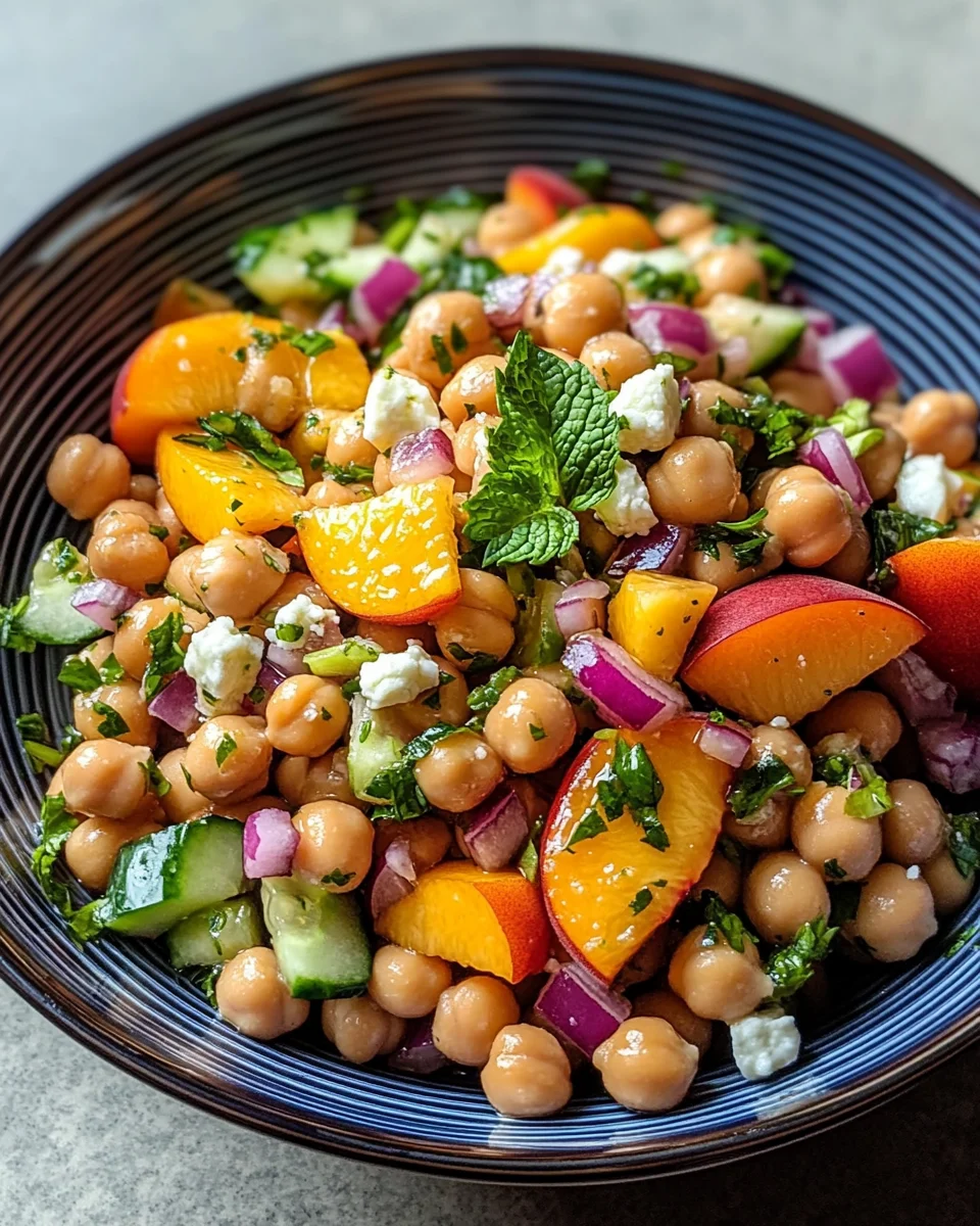 Chickpea Peach Salad with Honey Lime Dressing