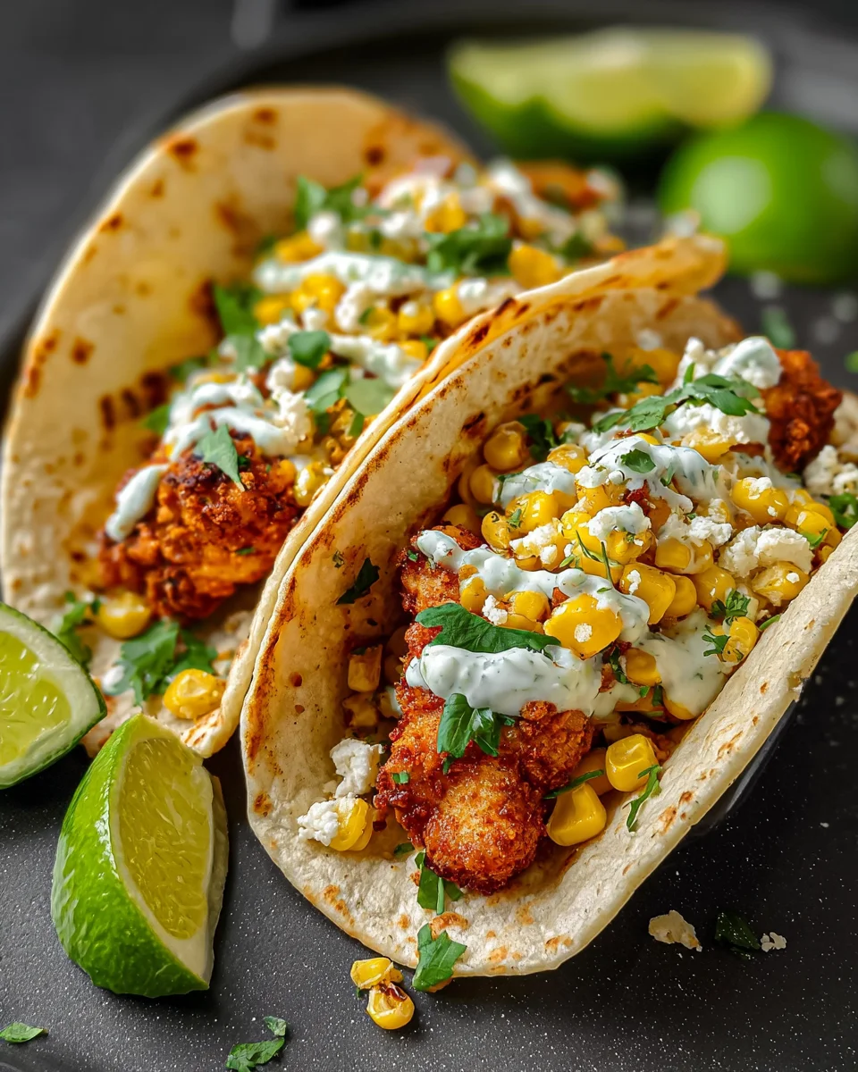 Fried Chicken Street Corn Taco with Jalapeno Lime Ranch