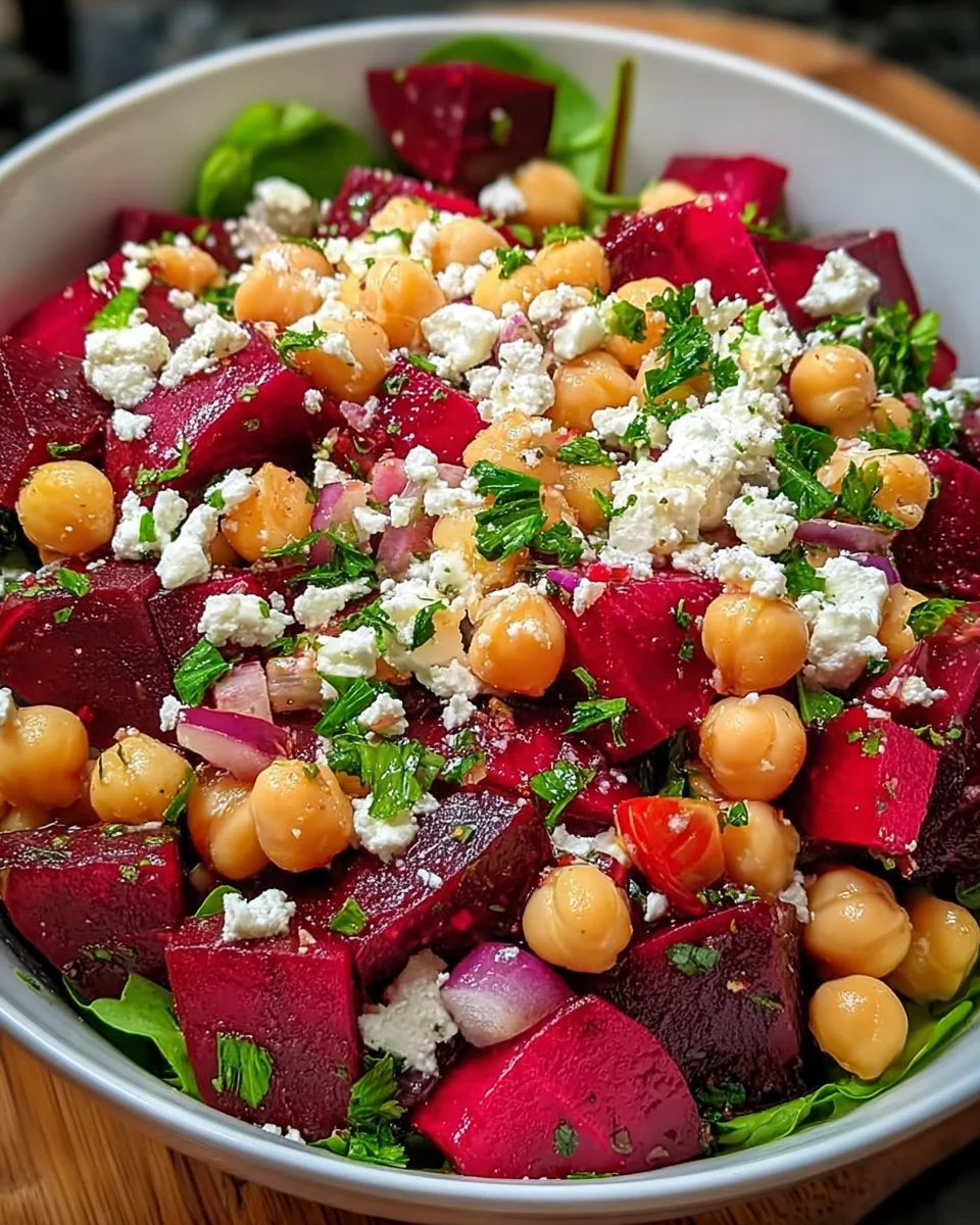 Chickpea, Beet & Feta Salad with Lemon-Garlic Vinaigrette