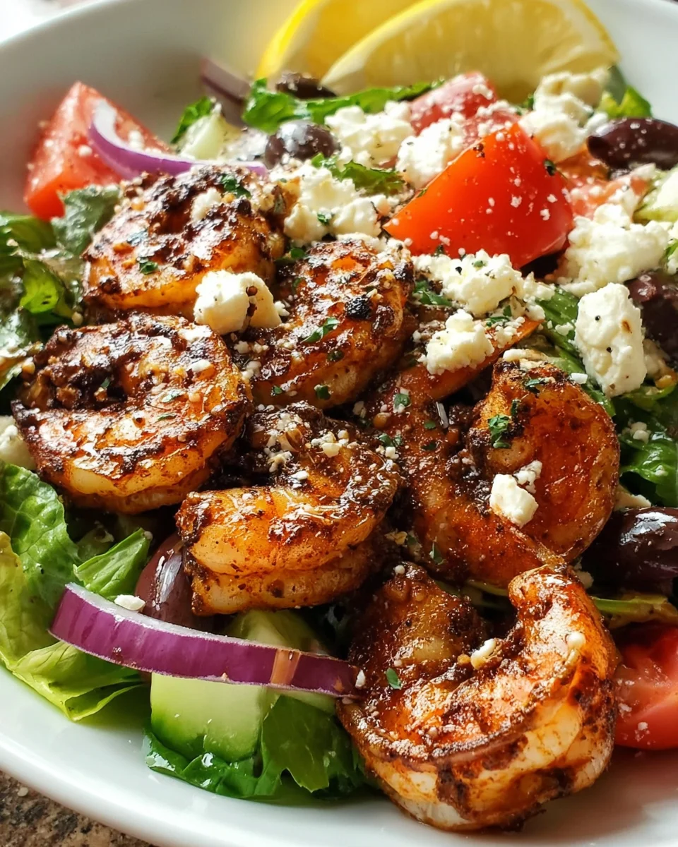 Blackened Shrimp Salad with Feta Vinaigrette