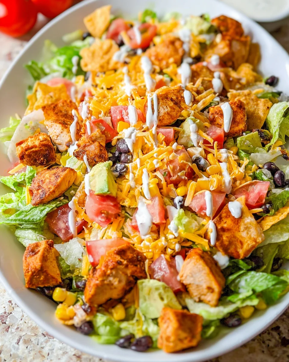 Loaded Chicken Taco Salad with Creamy Lime-Cilantro Dressing