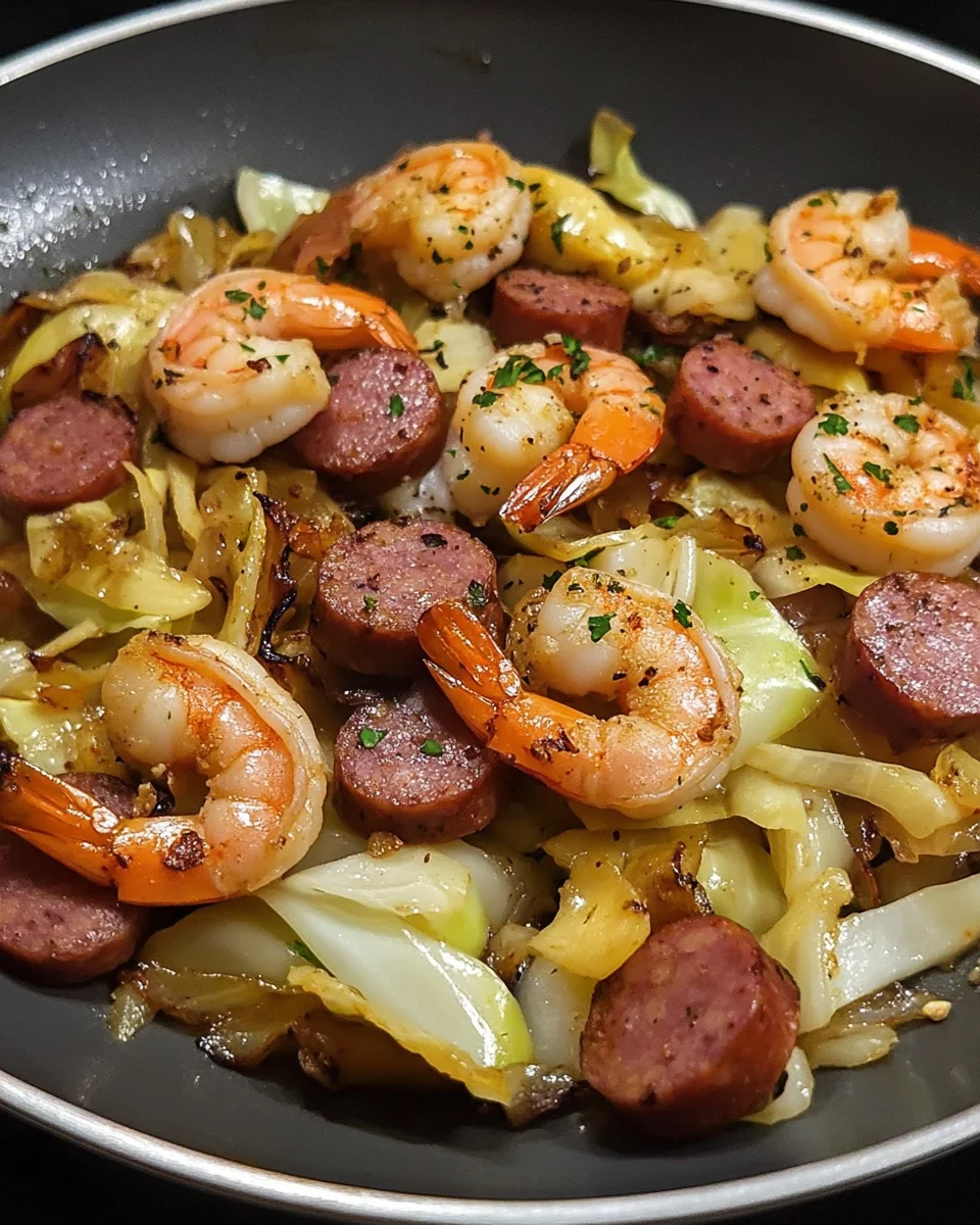 Fried Cabbage with Shrimp, Sausage & Bacon