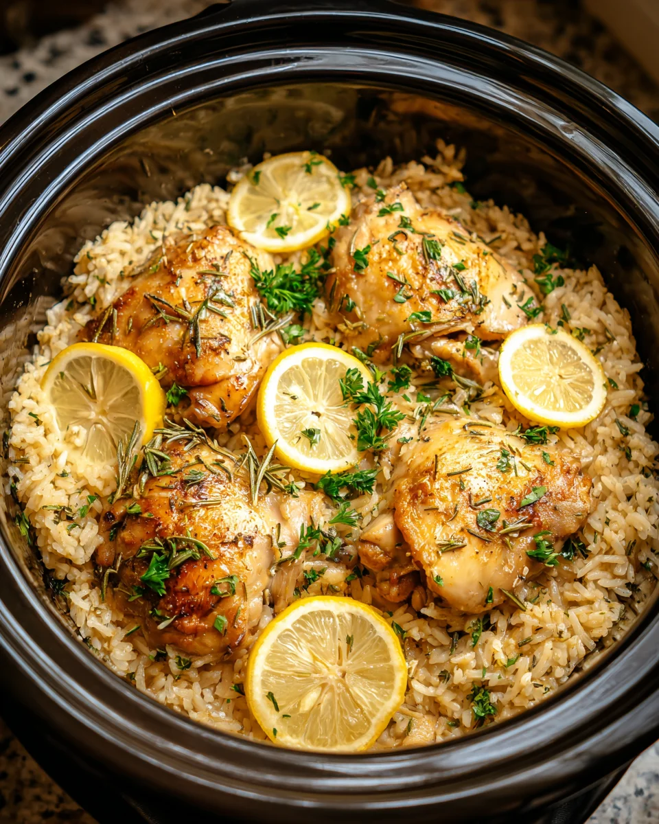 Slow Cooker Lemon Herb Chicken and Rice