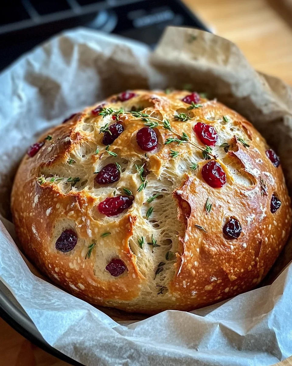 No-Knead Cranberry & Herb Bread With Garlic Butter