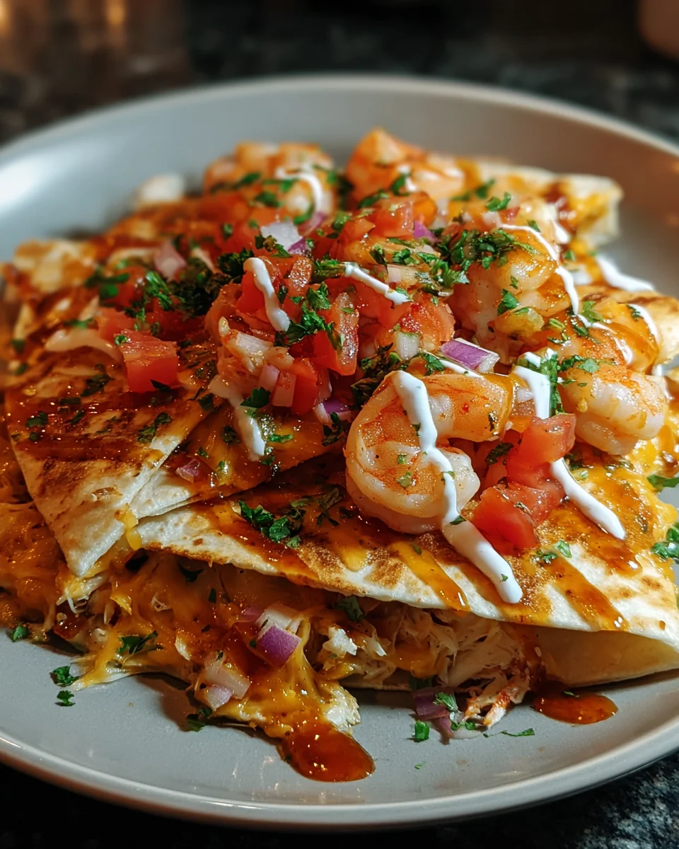 Shrimp and Crab Bomb Nacho Quesadilla