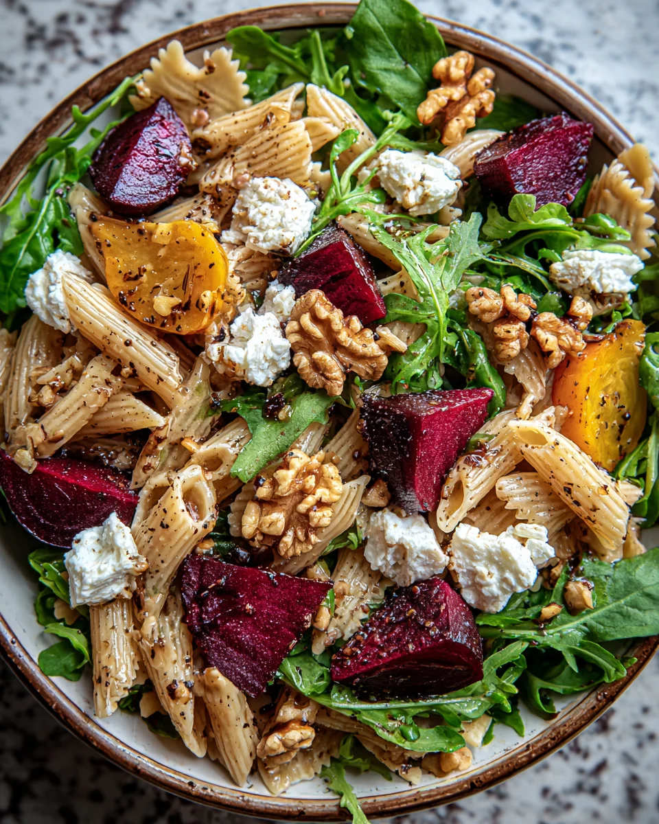 Autumn Roasted Beet and Goat Cheese Pasta Salad