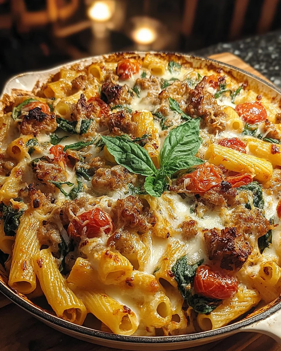 Creamy Tuscan Sausage Pasta Bake
