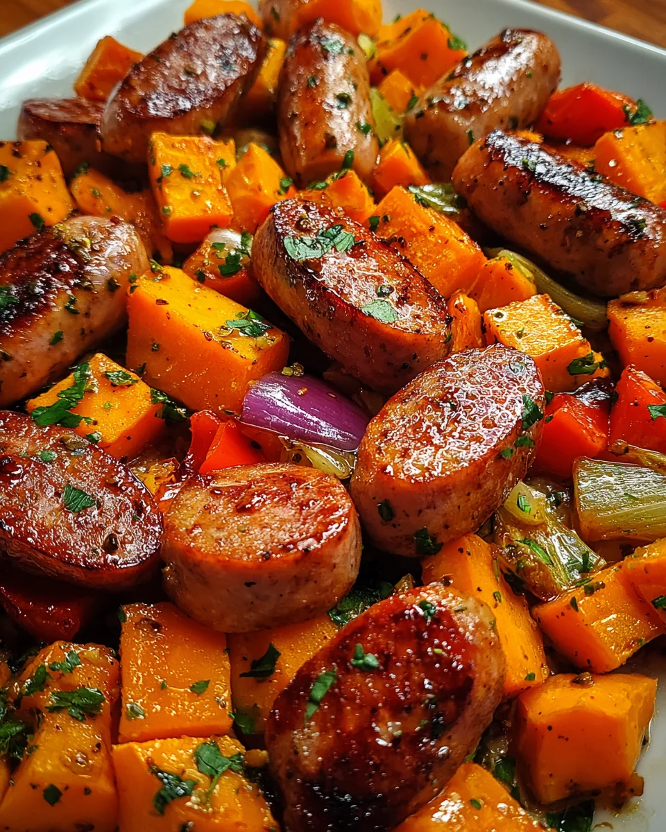 Sausage and Sweet Potatoes with Honey Garlic Sauce