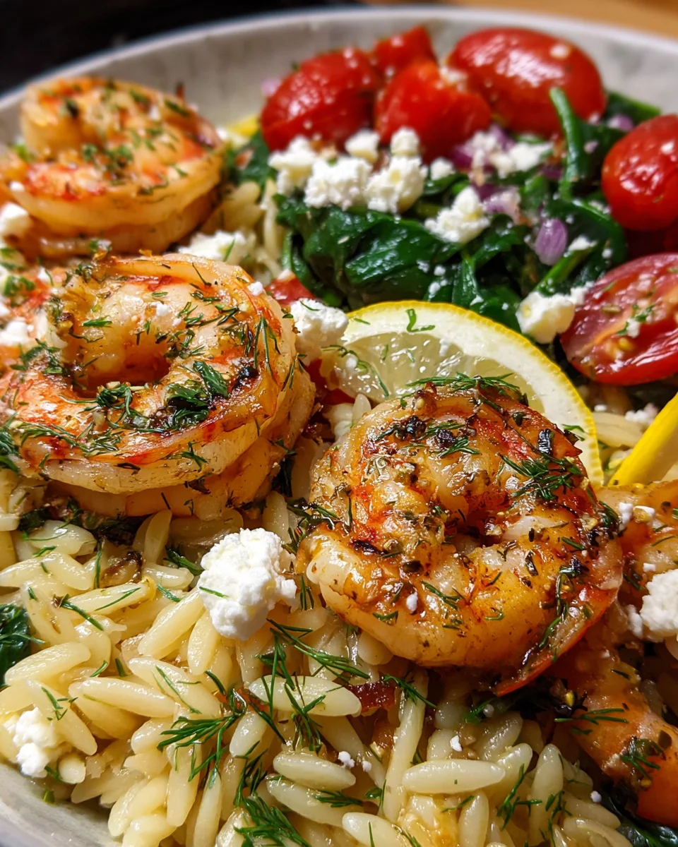 Lemon Feta Orzo Roasted Shrimp
