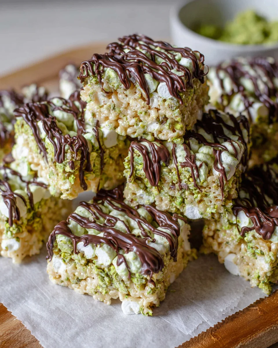 Pistachio Rice Krispie Treats with Dark Chocolate