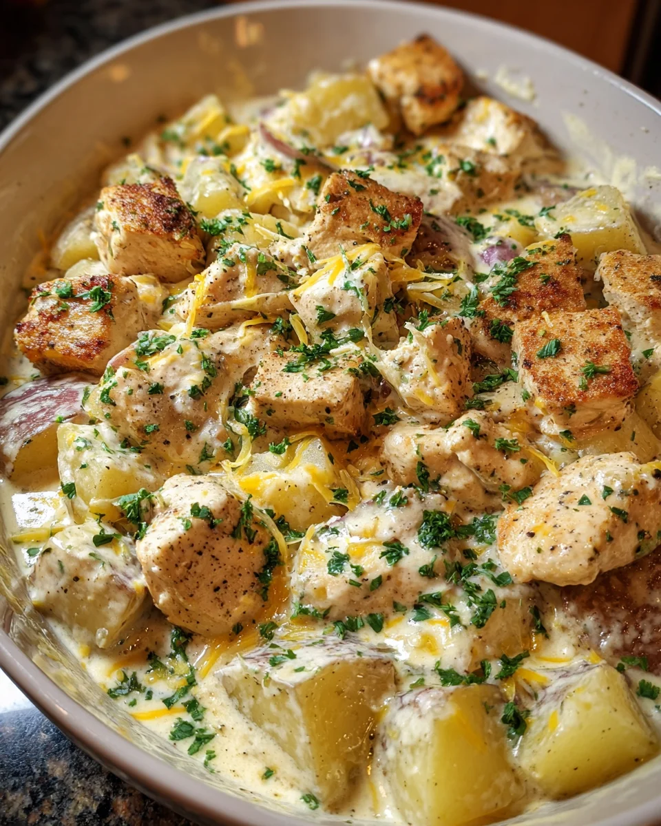 High-Protein Creamy Garlic Cheesy Chicken & Potatoes