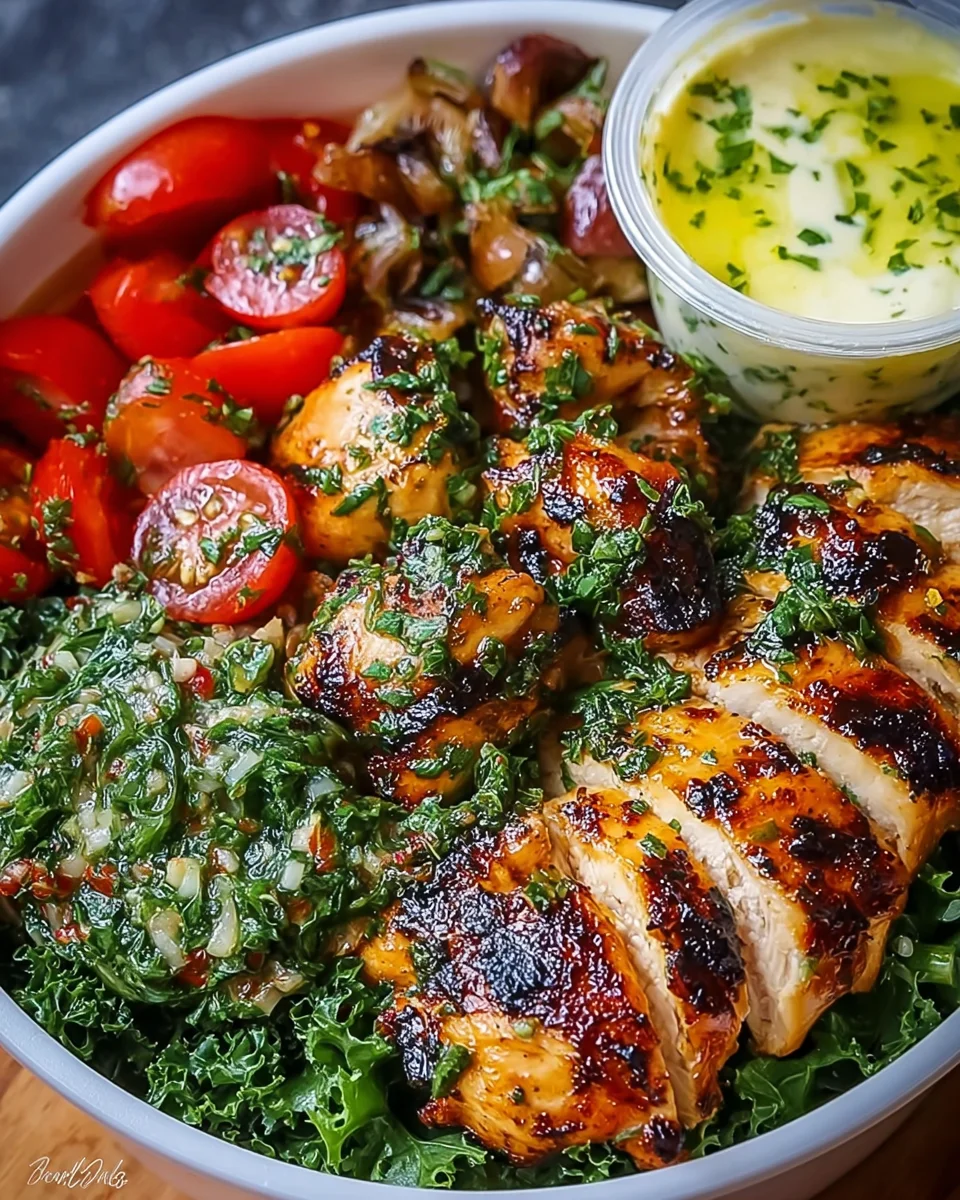 Chimichurri Grilled Chicken Bowl with Garlic Sauce