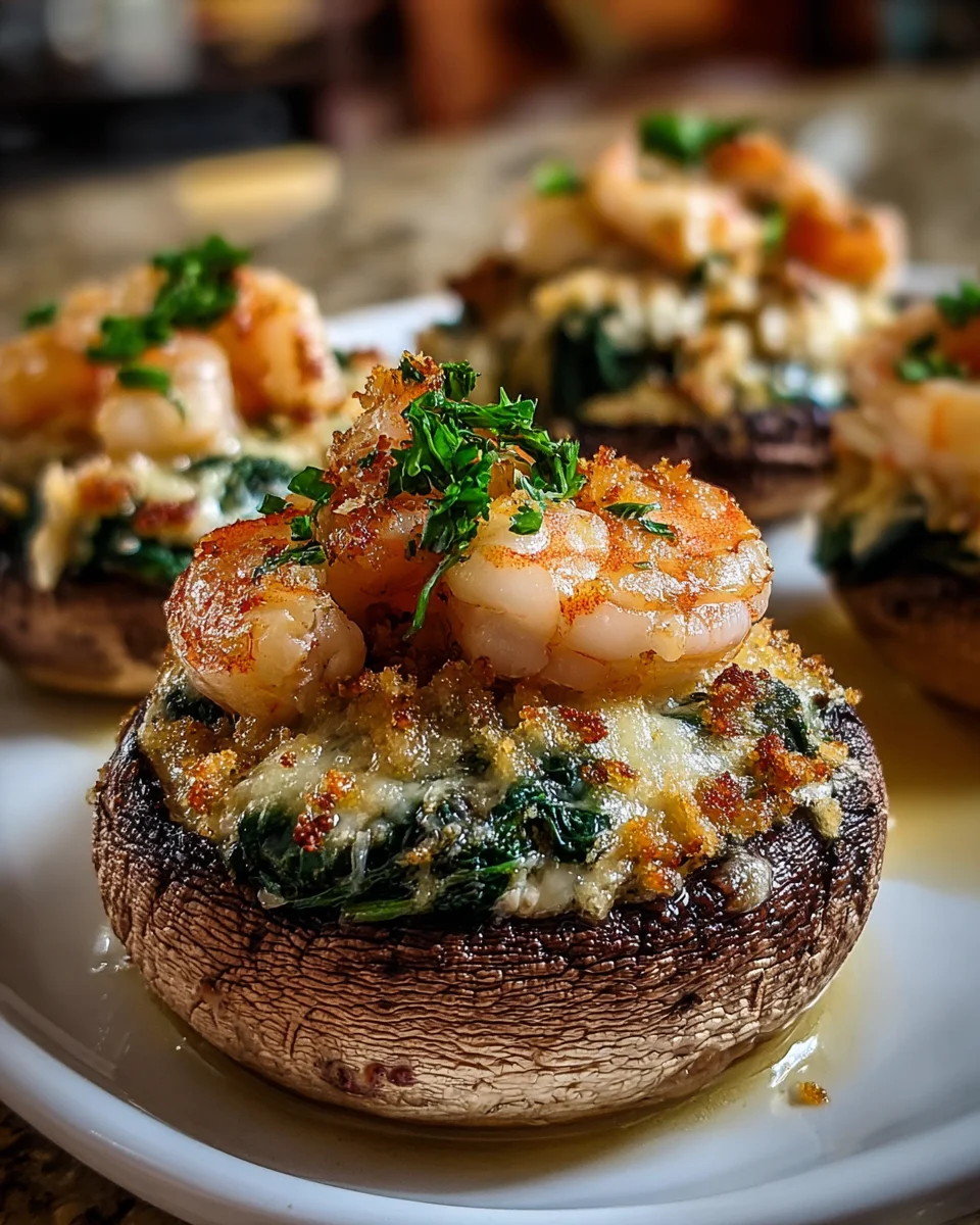 Shrimp & Crab Stuffed Mushrooms with Spinach and Parmesan