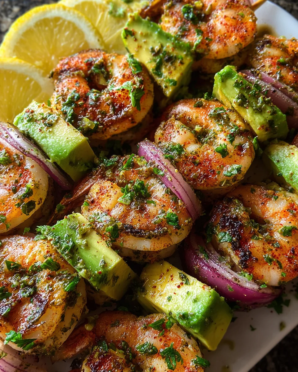 Garlic Shrimp Avocado Skewers