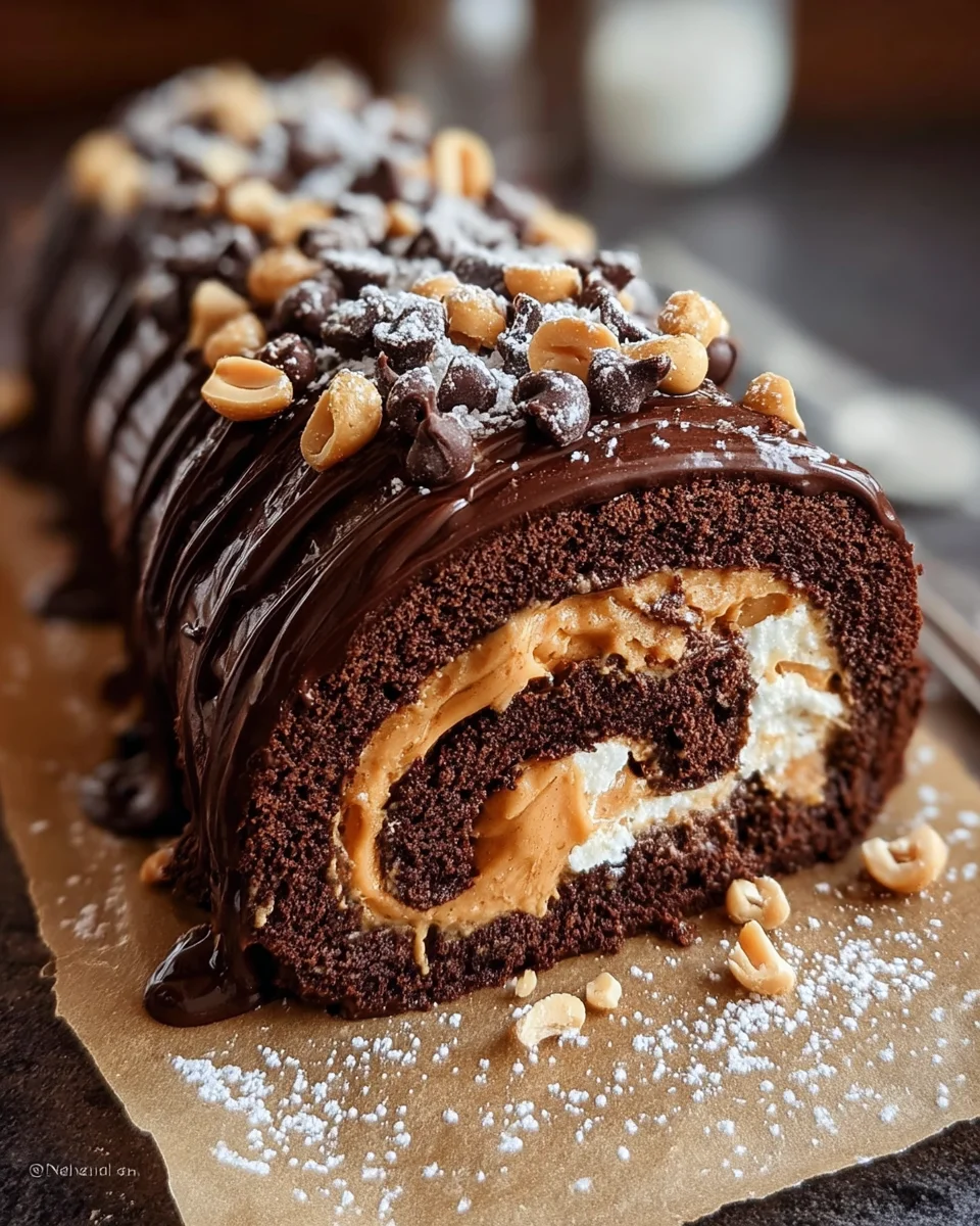 Decadent Chocolate Peanut Butter Cake Roll