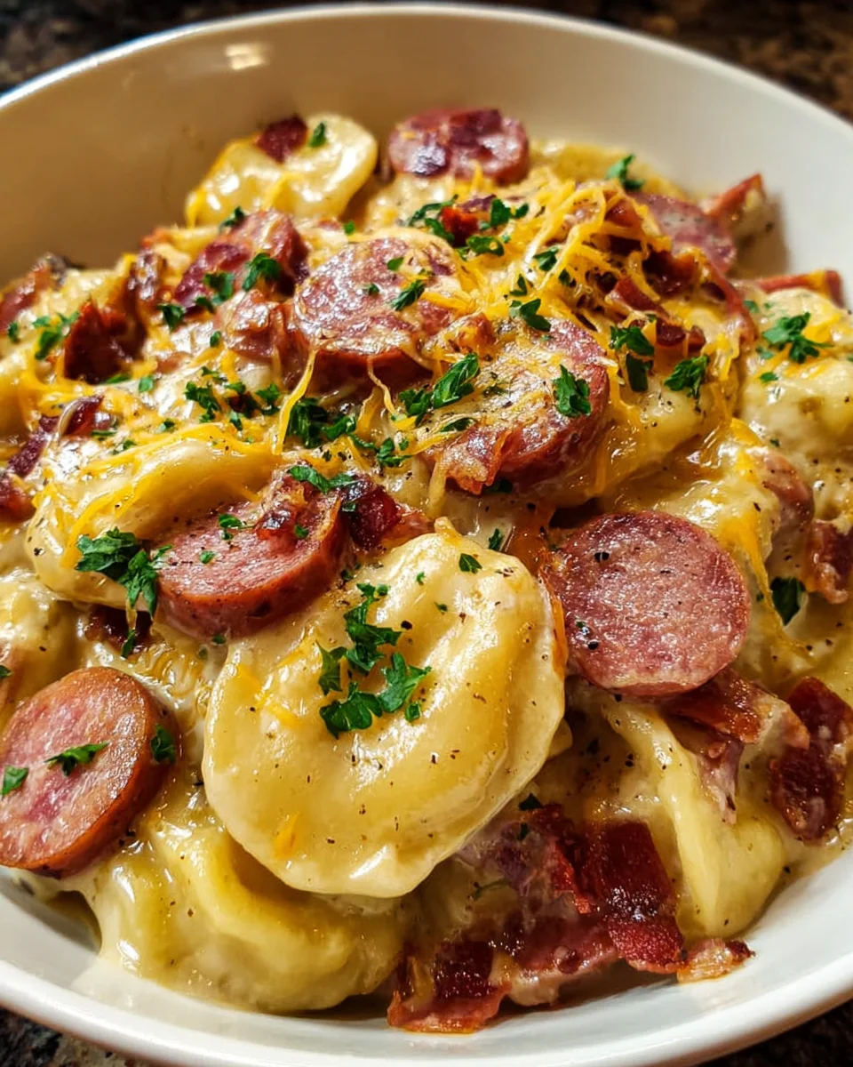 Crockpot Pierogi Casserole with Kielbasa