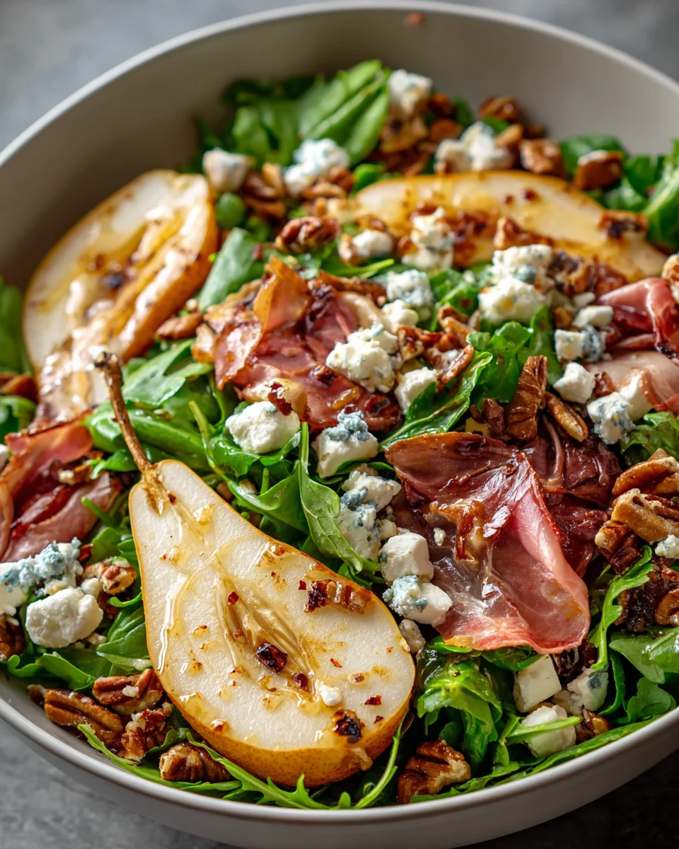 Warm Pear Prosciutto Feta Salad