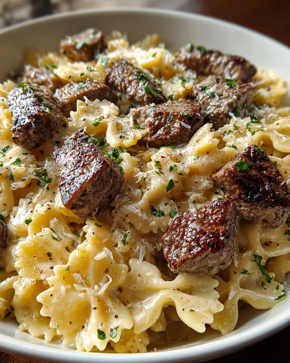 Beef and Bowtie Alfredo