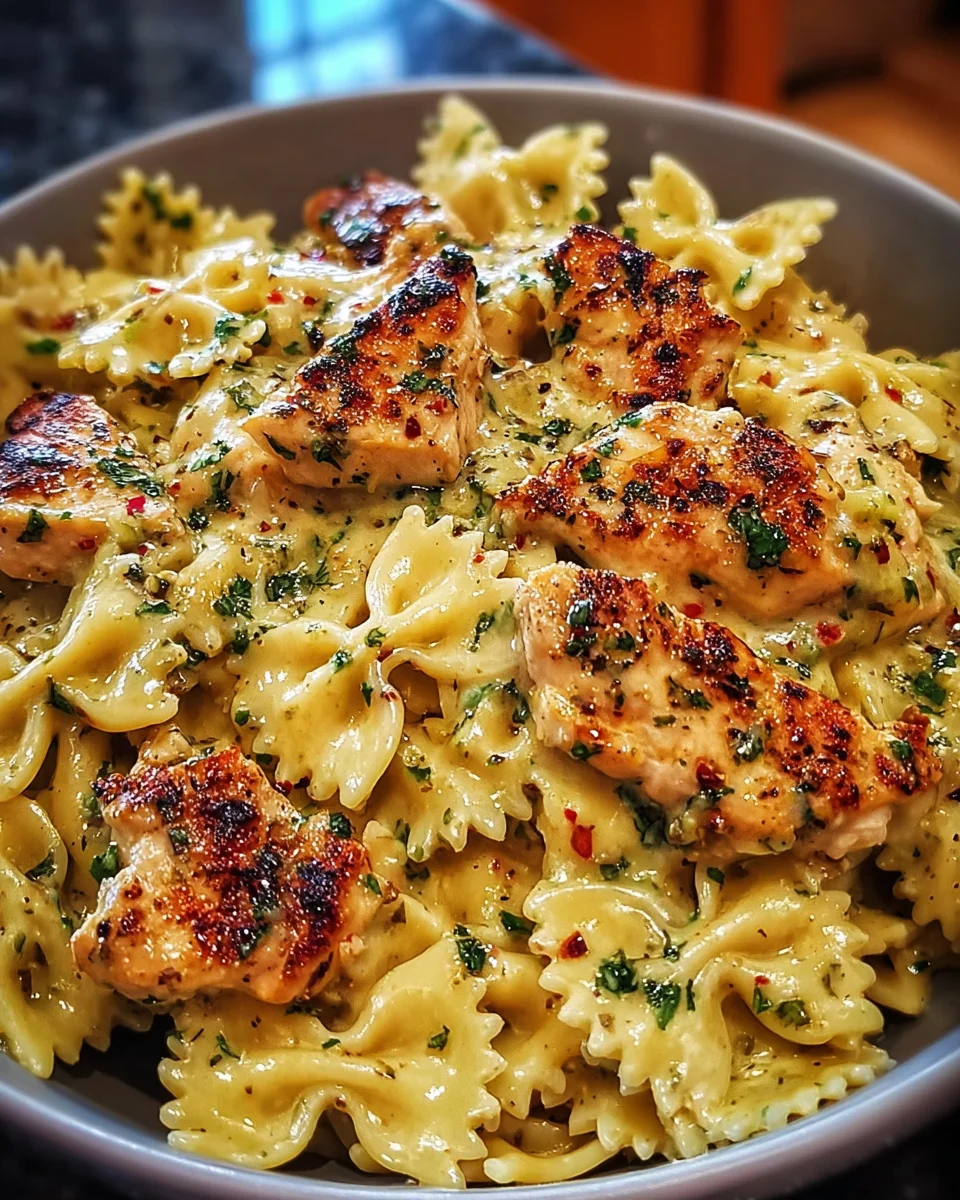 Mozzarella Garlic Butter Chicken Bowties in Cheesy Cream