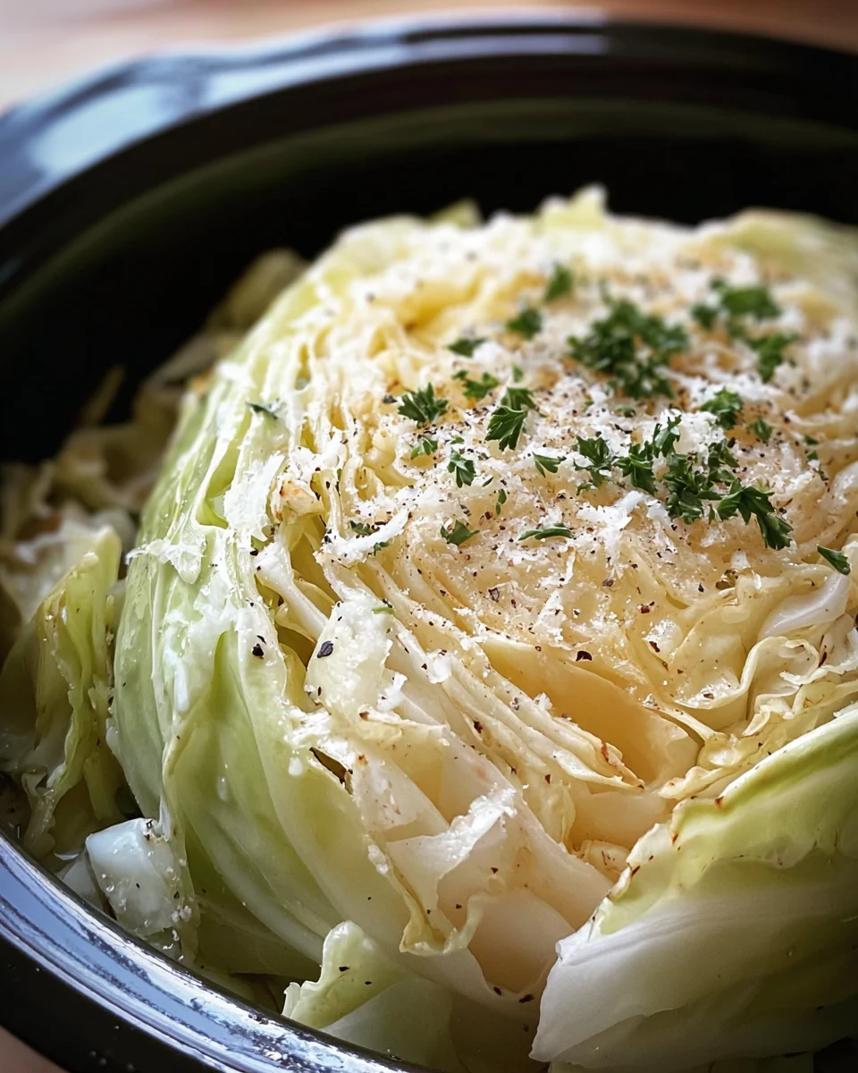 Creamy Slow Cooker Garlic Parmesan Cabbage