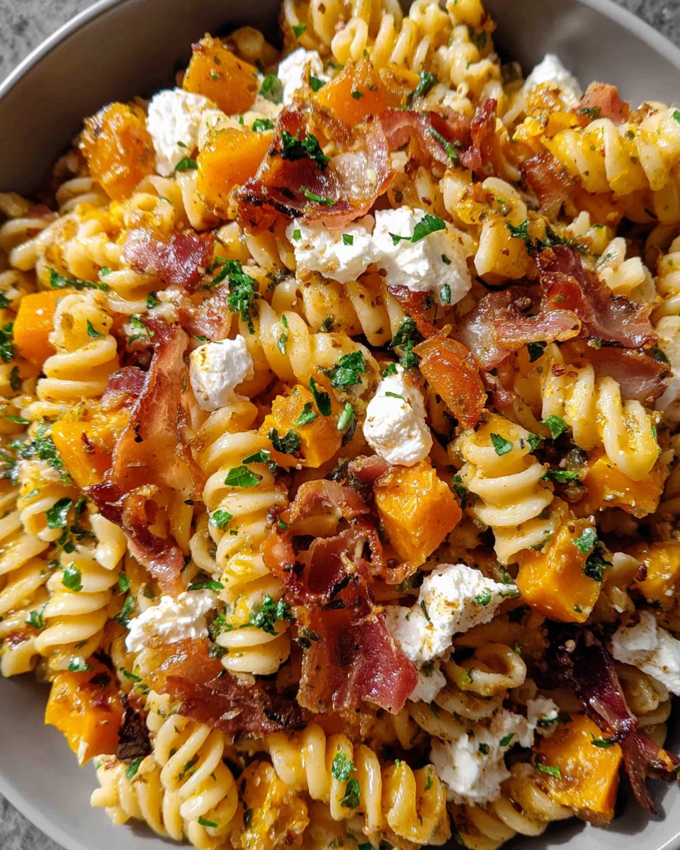 Pumpkin Pasta Salad with Goat Cheese & Crispy Prosciutto
