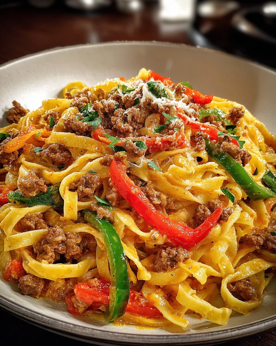 Creamy Pepper Ground Beef Fettuccine