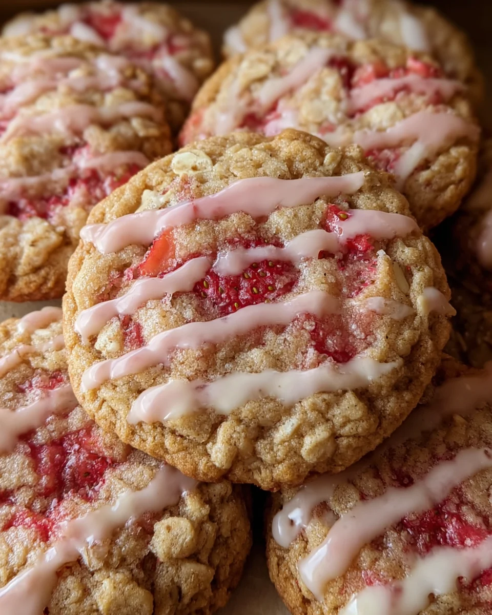 Strawberry Iced Oatmeal Cookies
