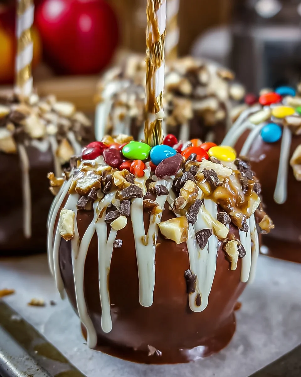 Gourmet Candy-Coated Caramel Apple Creations