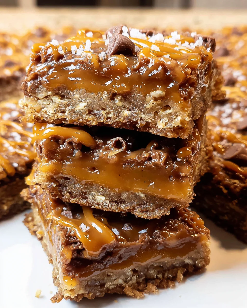 Chocolate Caramel Oatmeal Cookie Bars