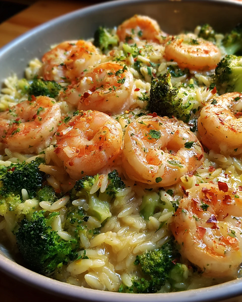 Creamy Orzo Shrimp Broccoli