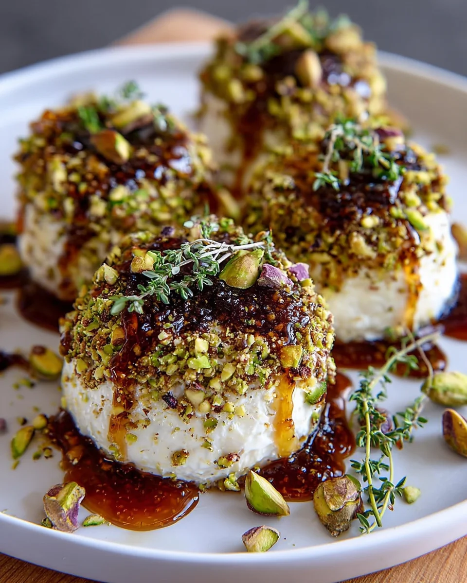 Pistachio-Crusted Brie Rounds with Fig Jam Glaze