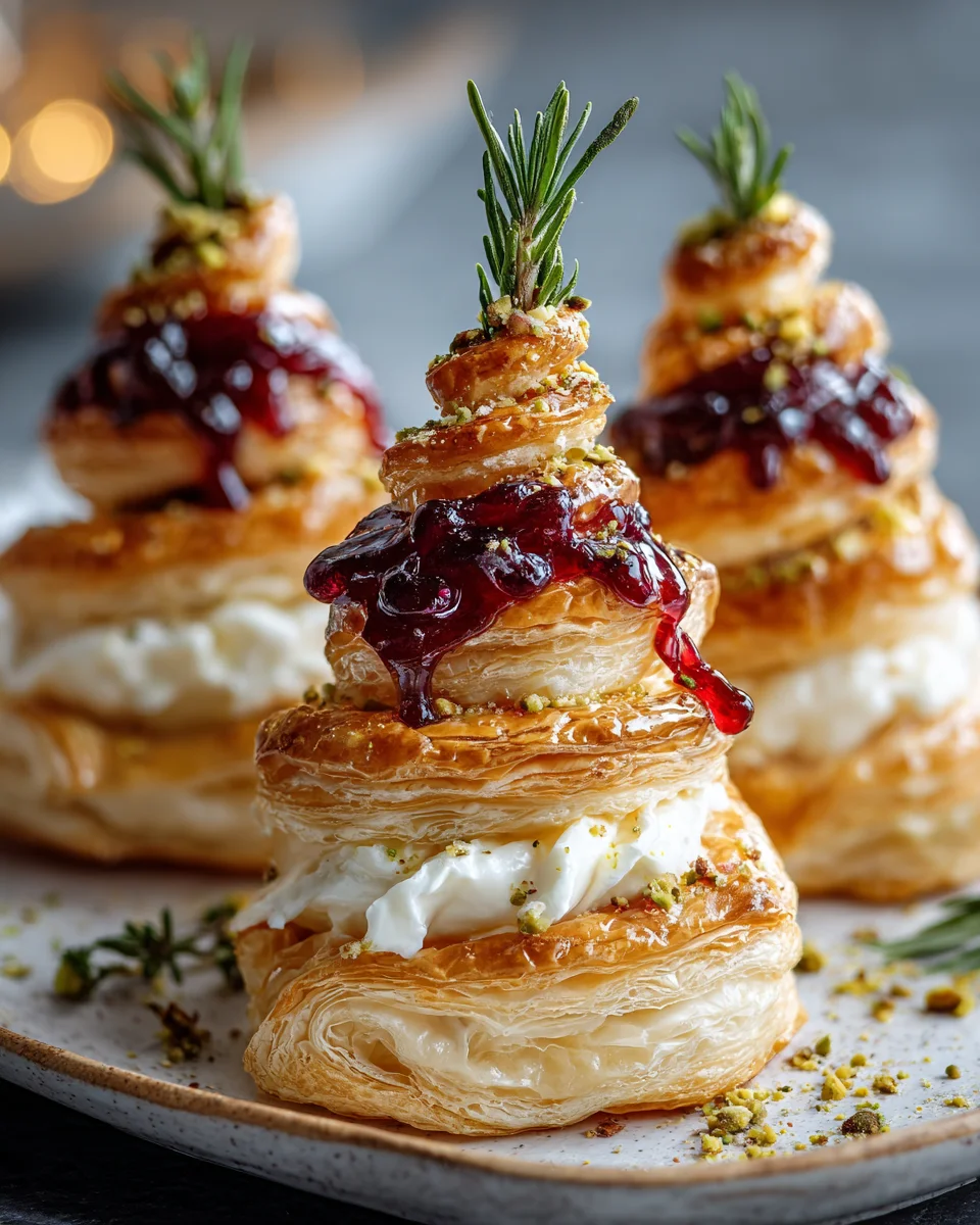 Puff Pastry Trees with Burrata & Cranberry Glaze