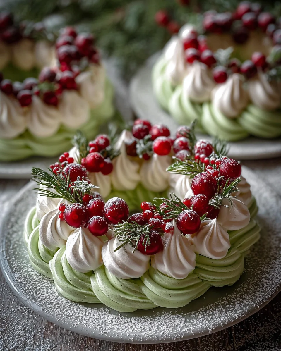 Holiday Wreath Meringues with Berries & Cream