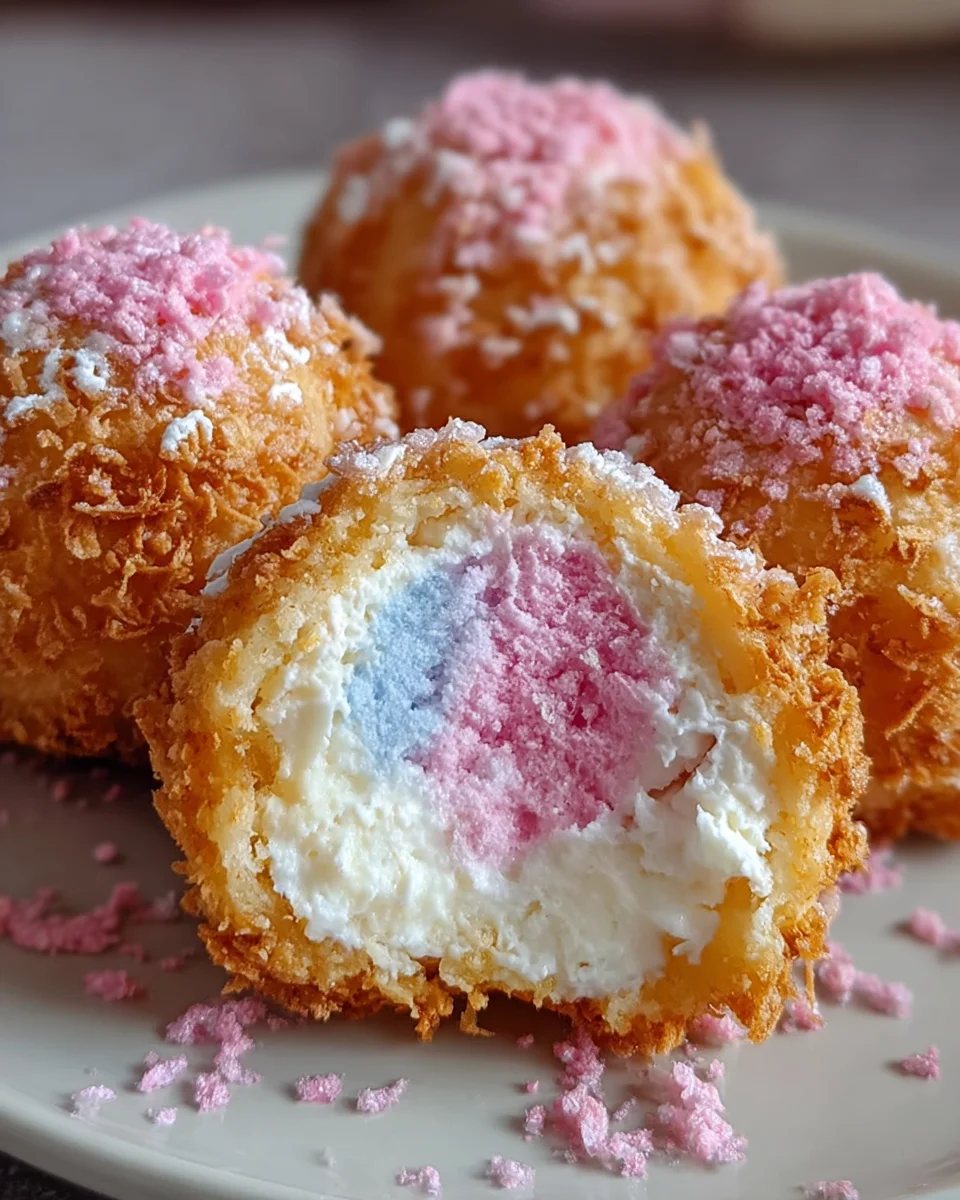 Crispy Cotton Candy Cheesecake Bombs