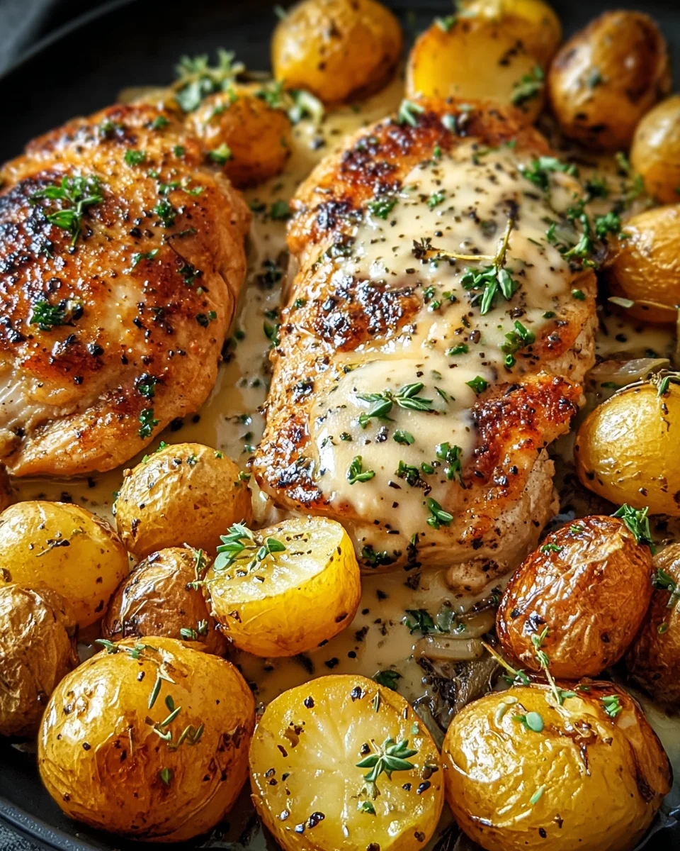 Creamy Garlic Chicken with Roasted Baby Potatoes