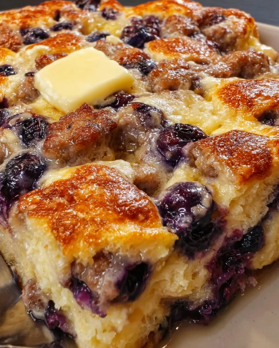 Blueberry Sausage Pancake Casserole