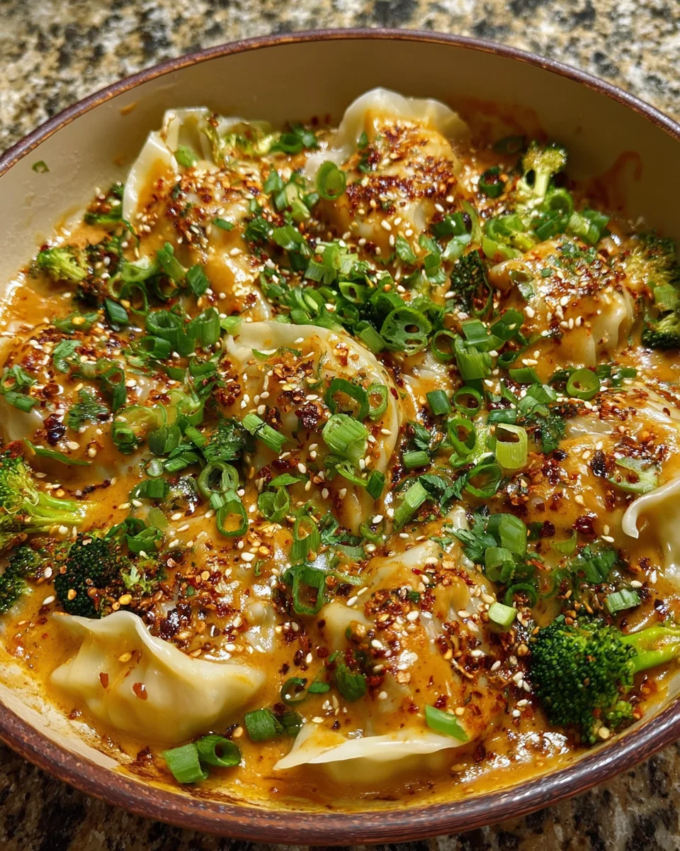 Oven-Baked Dumplings with Peanut Sauce