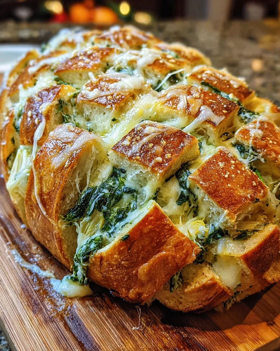 Cheesy Spinach and Artichoke Pull-Apart Sourdough Bread