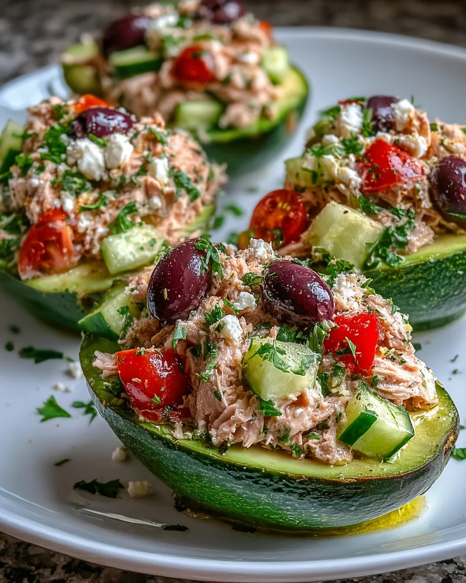 Mediterranean Tuna Salad Stuffed Avocados