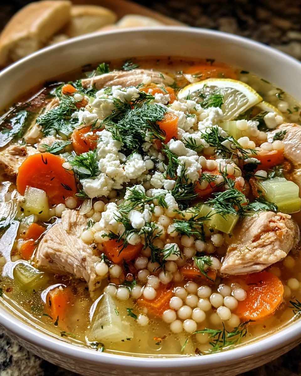 Greek Chicken Pearl Couscous Soup
