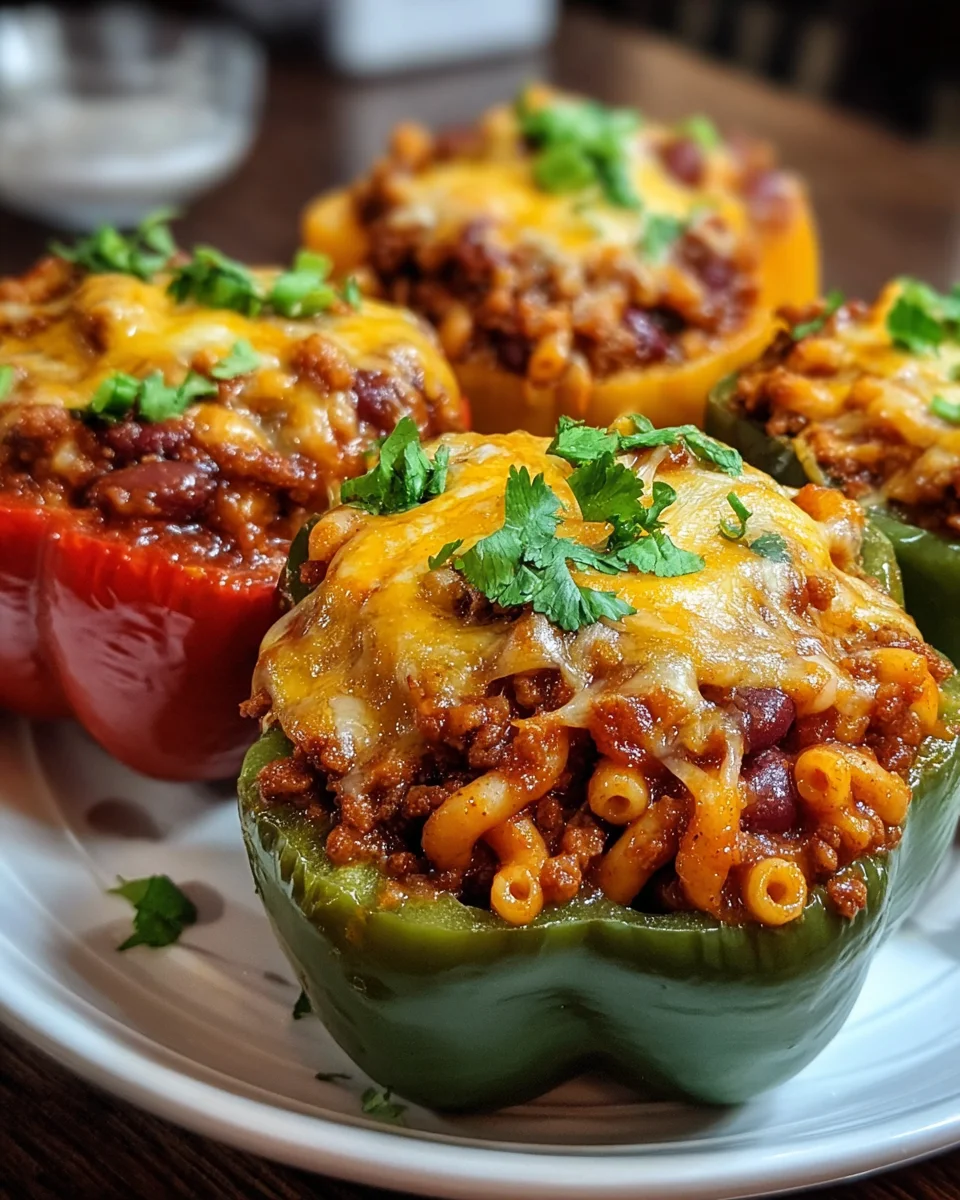 Baked Chili Mac Stuffed Peppers